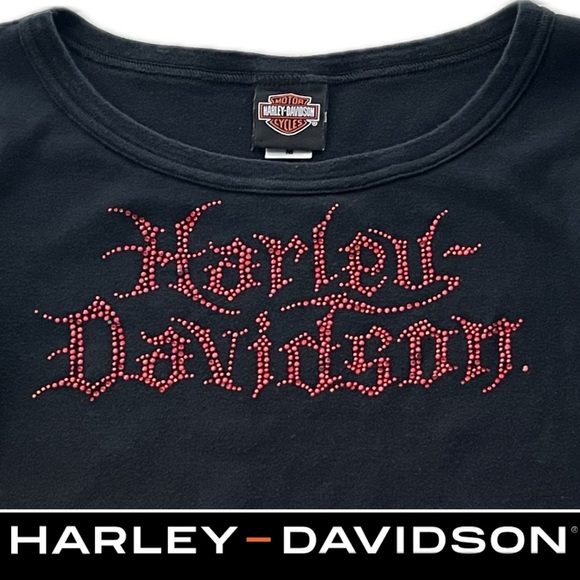 🏍️🔴Las Vegas Nevada Harley-Davidson Red Beaded Bling Black Long Sleeve Tee | M - Picture 1 of 17